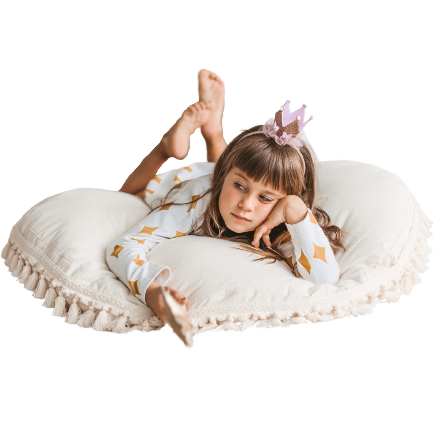 MINICAMP Large Floor Cushion with Tassels in Ecru - Flossie & George