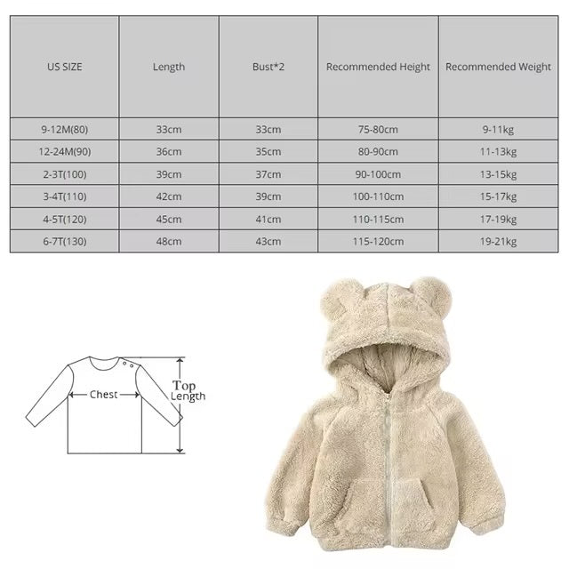 Kids Winter Teddy Bear Jacket with Ears | 6M - 7Y
