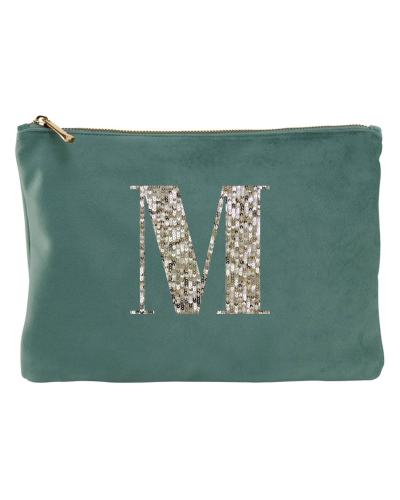 Sequin Initial Velvet Accessory Pouch