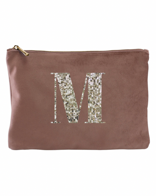 Sequin Initial Velvet Accessory Pouch - Flossie & George