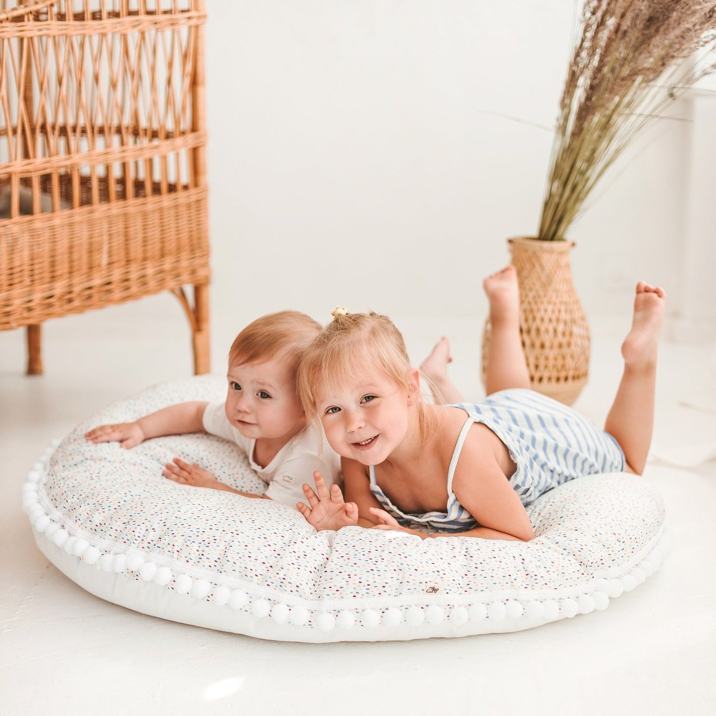 MINICAMP Big Floor Cushion with Pompoms in Colorful Drops - Flossie & George
