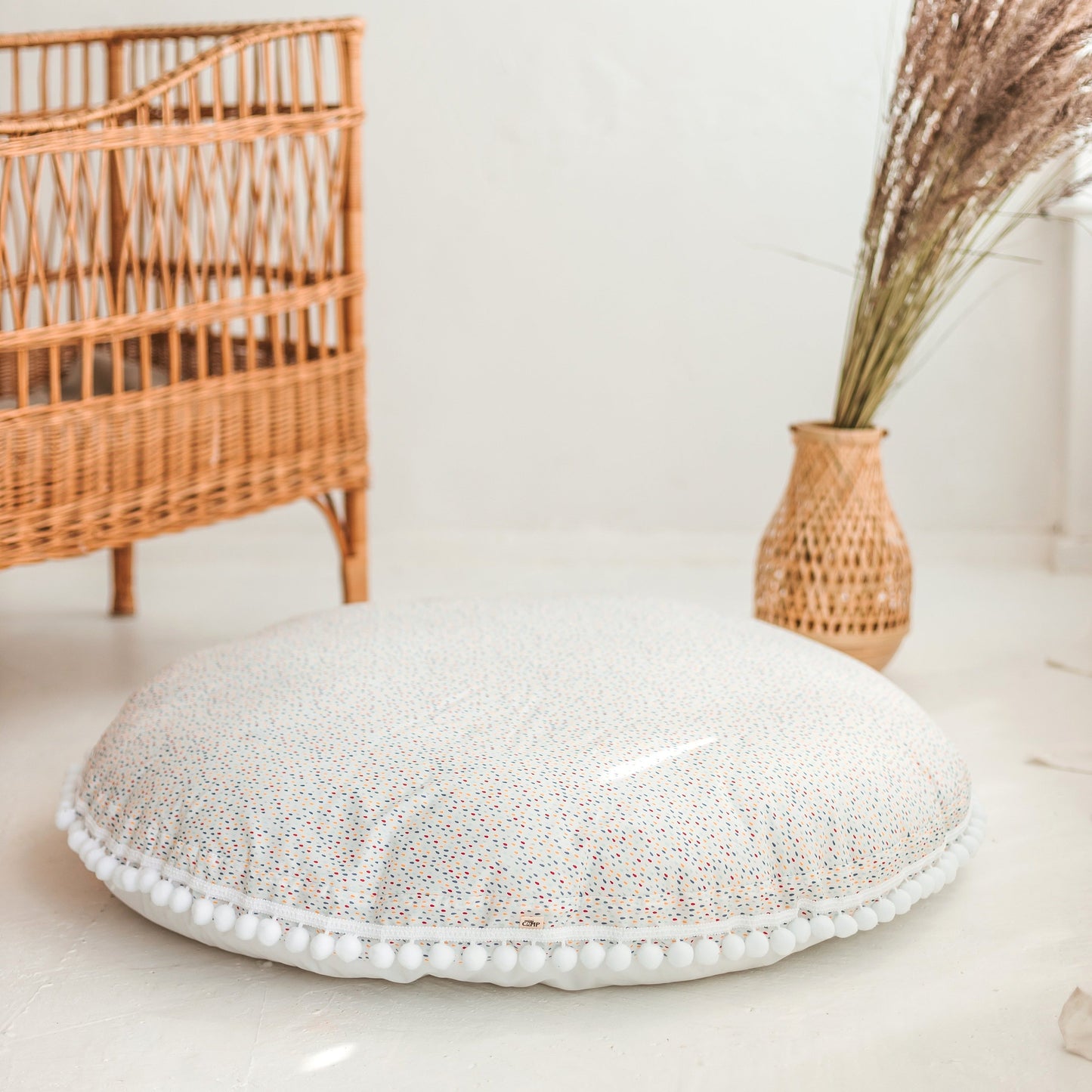 MINICAMP Big Floor Cushion with Pompoms in Colorful Drops - Flossie & George
