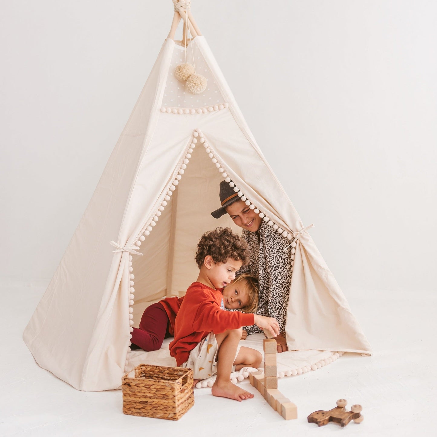 MINICAMP Extra Large Kids Teepee Tent with Pom Pom Decor - Flossie & George