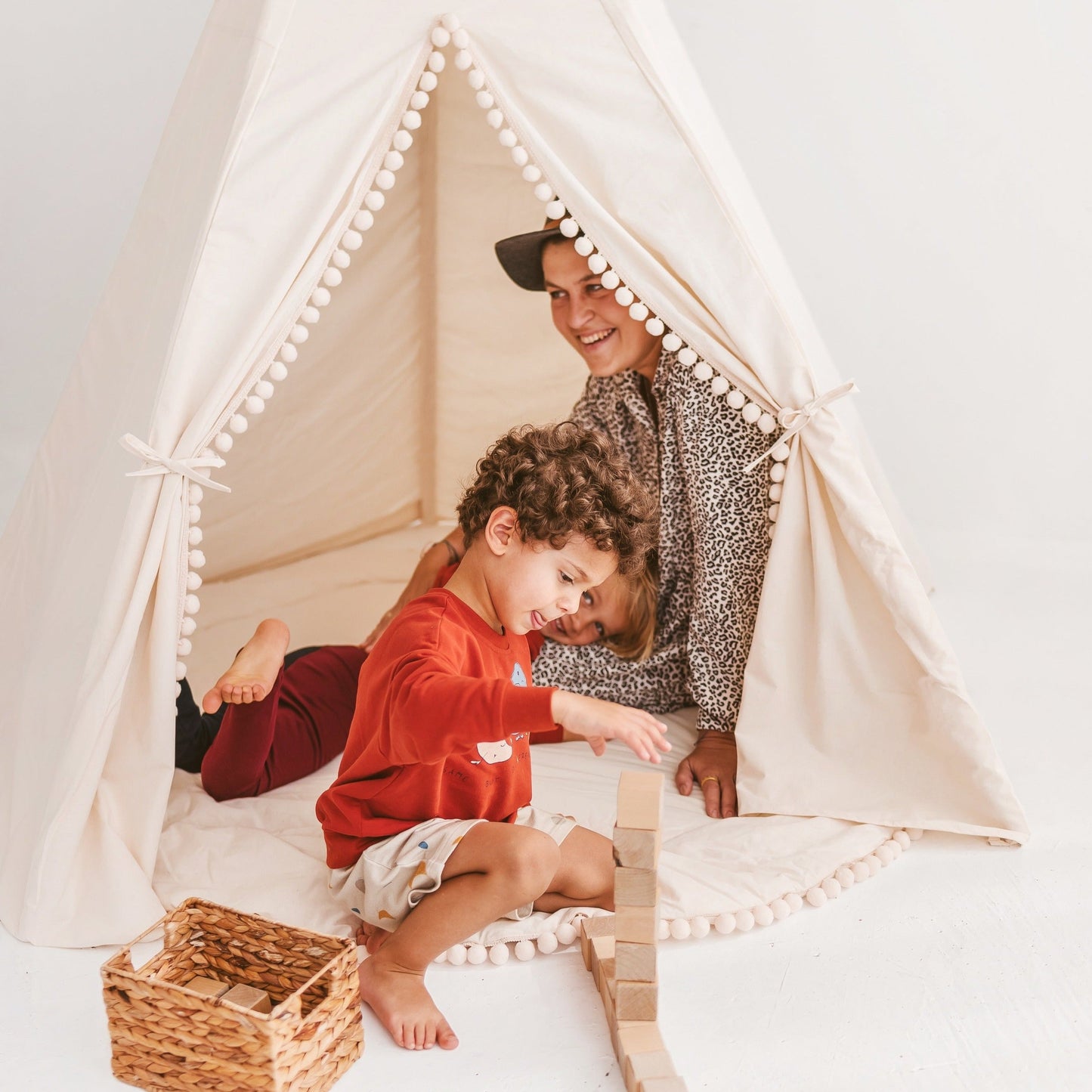 MINICAMP Extra Large Kids Teepee Tent with Pom Pom Decor - Flossie & George