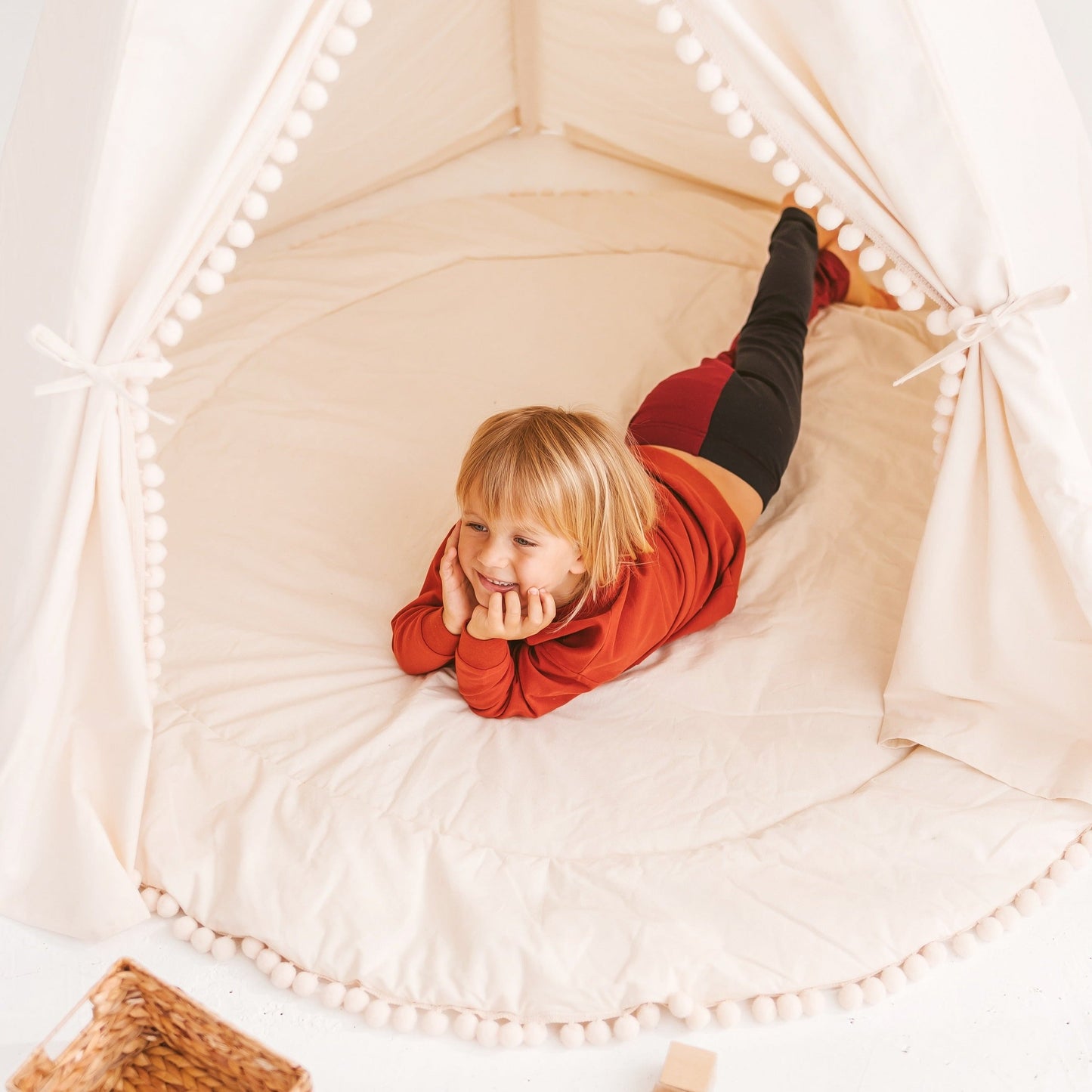 MINICAMP Extra Large Kids Teepee Tent with Pom Pom Decor - Flossie & George