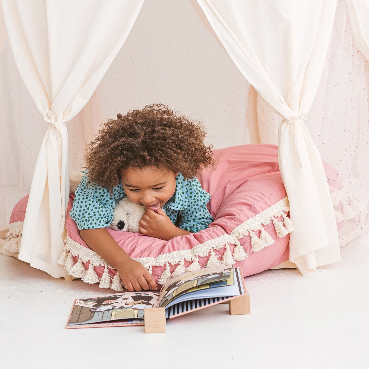MINICAMP Large Floor Cushion with Tassels in Rose - Flossie & George