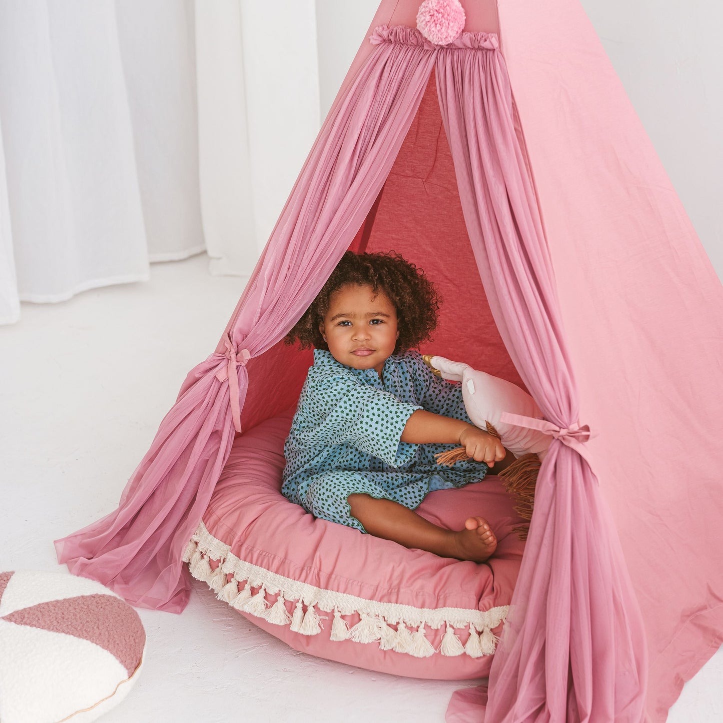 MINICAMP Large Floor Cushion with Tassels in Rose - Flossie & George
