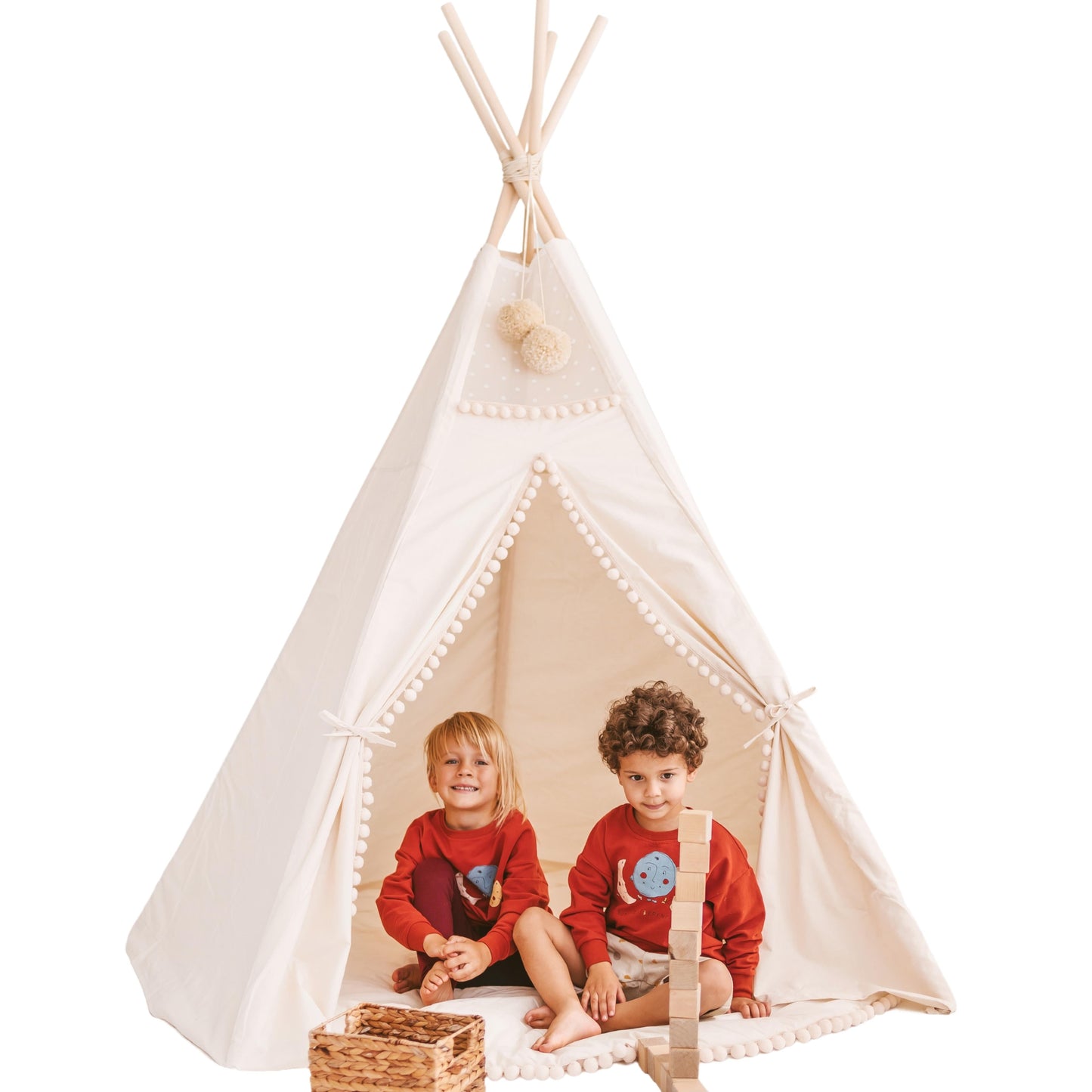 MINICAMP Extra Large Kids Teepee Tent with Pom Pom Decor - Flossie & George