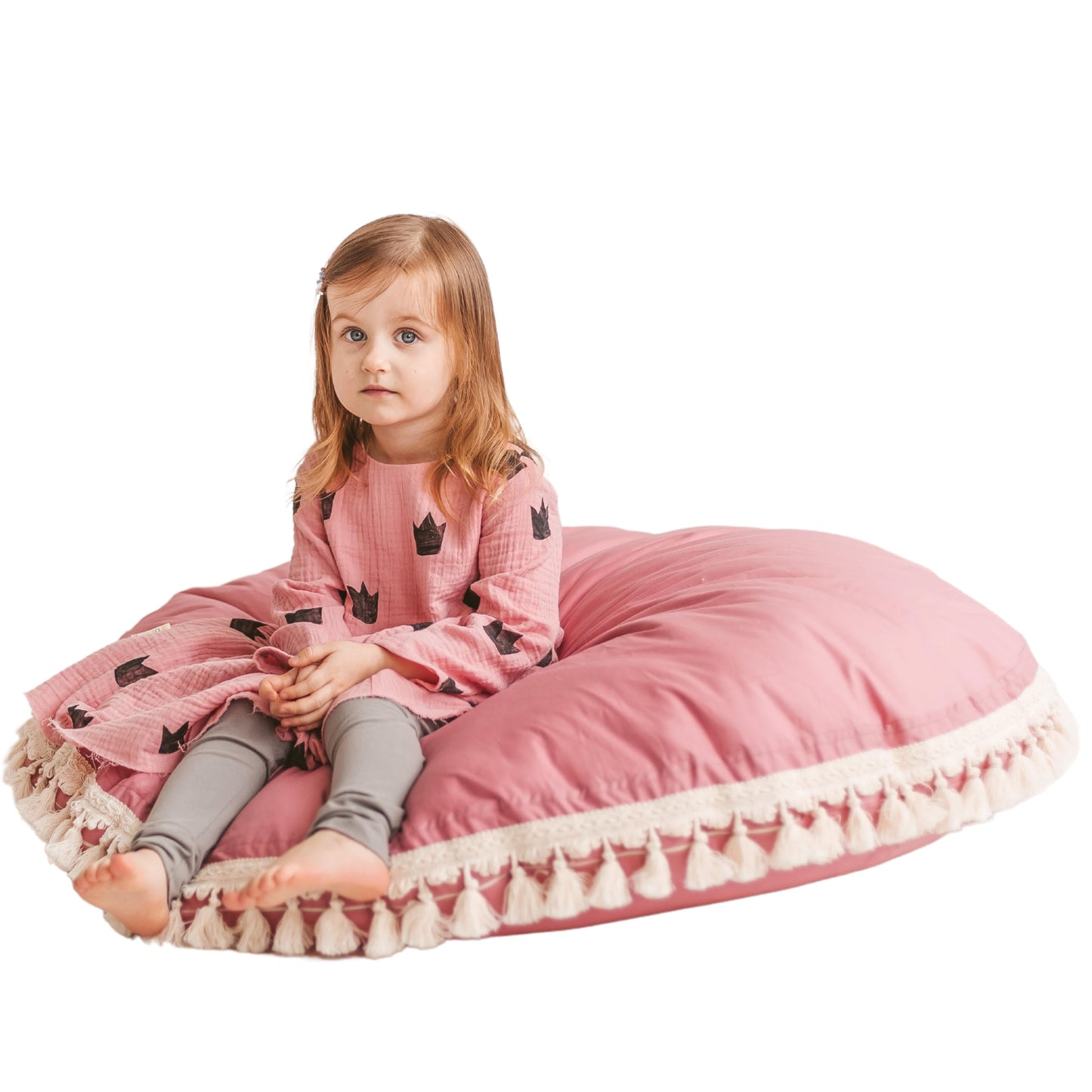 MINICAMP Large Floor Cushion with Tassels in Rose - Flossie & George