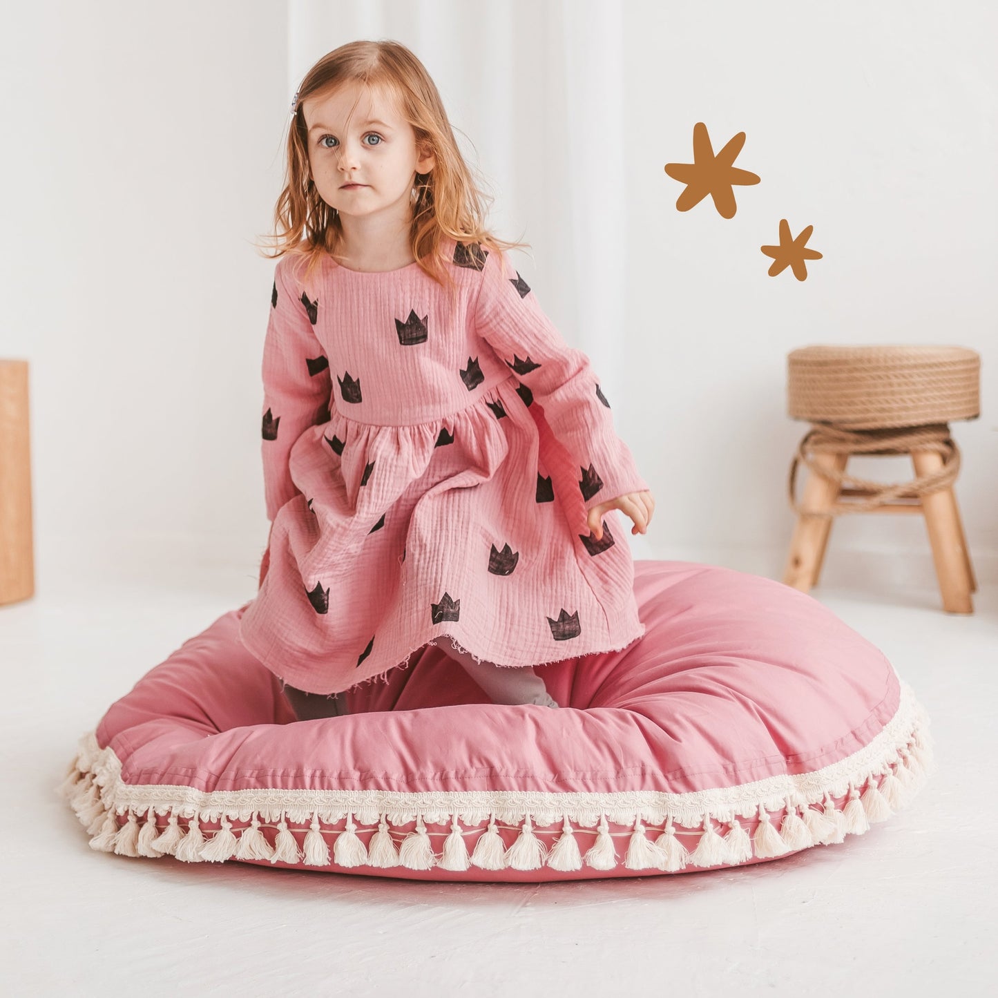 MINICAMP Large Floor Cushion with Tassels in Rose - Flossie & George