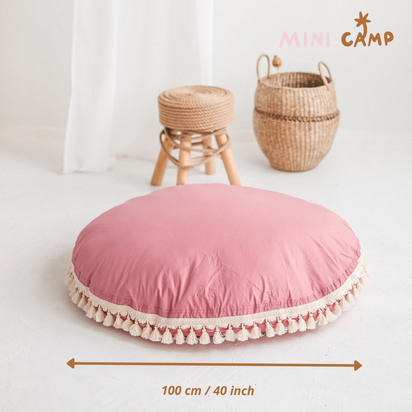 MINICAMP Large Floor Cushion with Tassels in Rose - Flossie & George