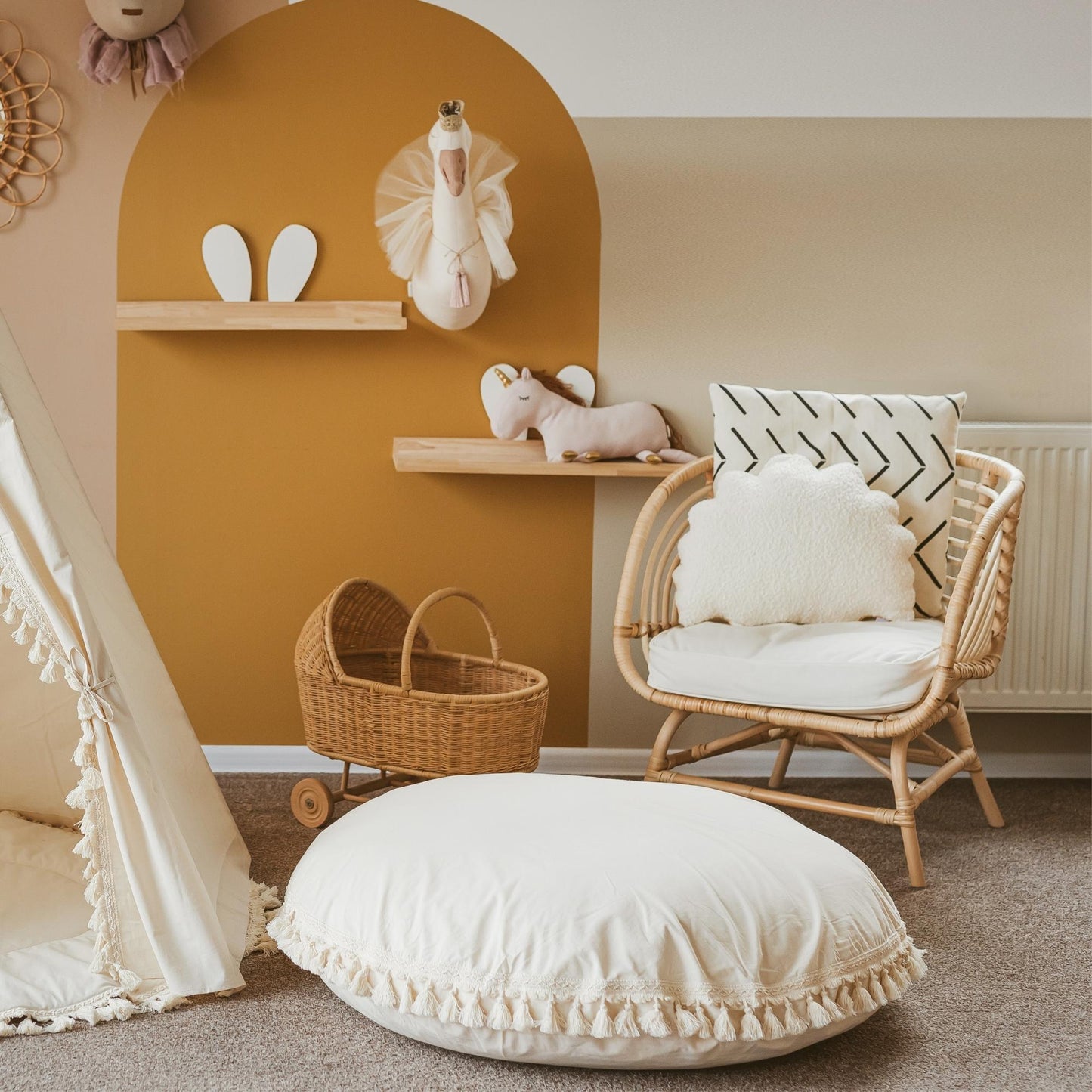 MINICAMP Large Floor Cushion with Tassels in Ecru - Flossie & George