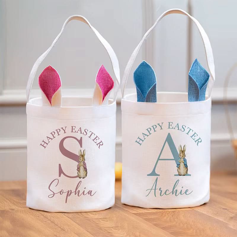 Personalized Easter Bunny Bag | Kids Name Initial Basket - Flossie & George