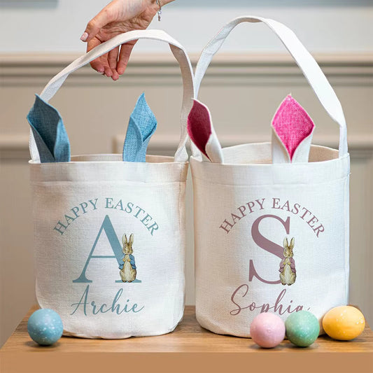 Personalized Easter Bunny Bag | Kids Name Initial Basket - Flossie & George