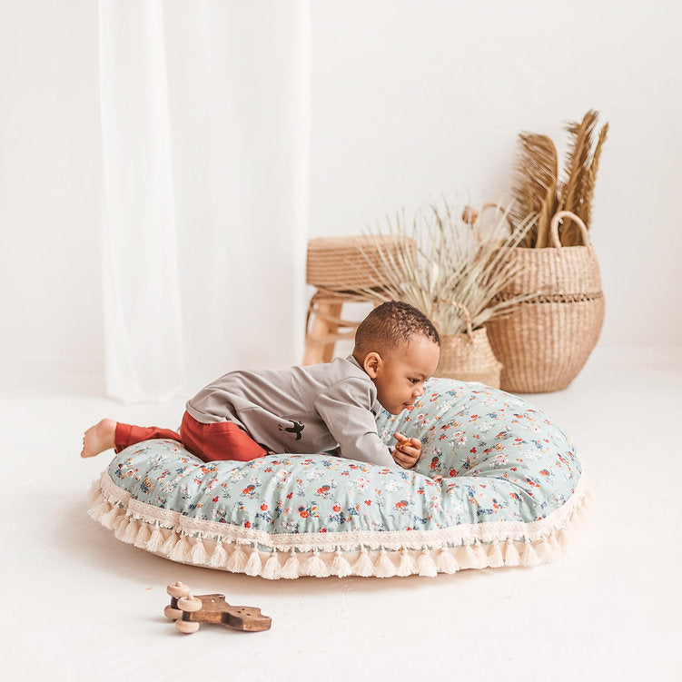 MINICAMP Large Floor Pillow in Mint and Floral Pattern - Flossie & George