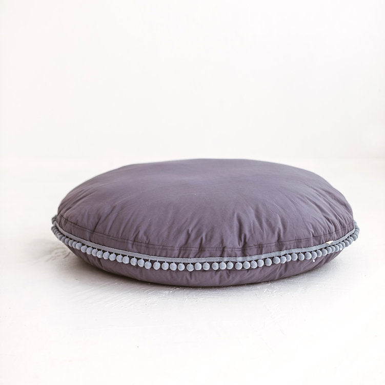 MINICAMP Large Floor Cushion with Pom Poms in Grey - Flossie & George