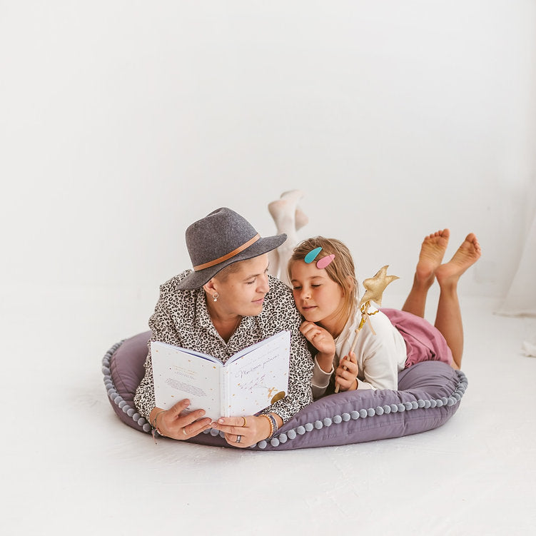 MINICAMP Large Floor Cushion with Pom Poms in Grey - Flossie & George