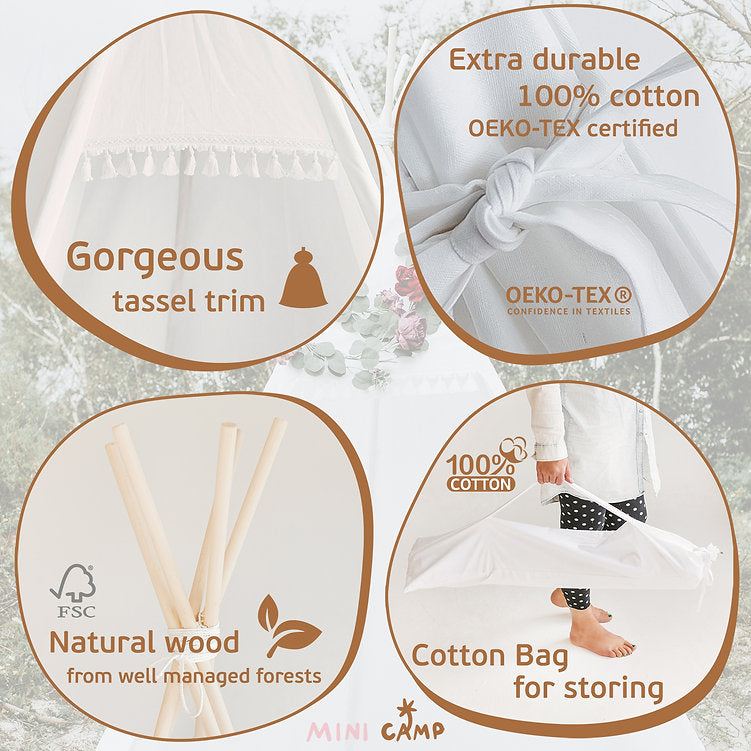 MINICAMP Outdoor Teepee Tent for Adults and Kids 7.8 ft Tall - Flossie & George
