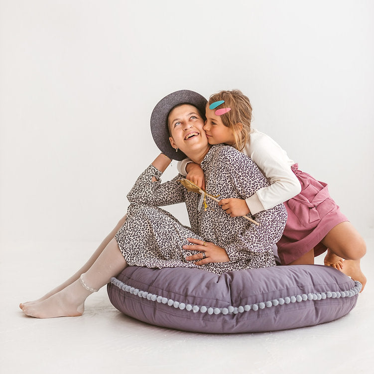 MINICAMP Large Floor Cushion with Pom Poms in Grey - Flossie & George