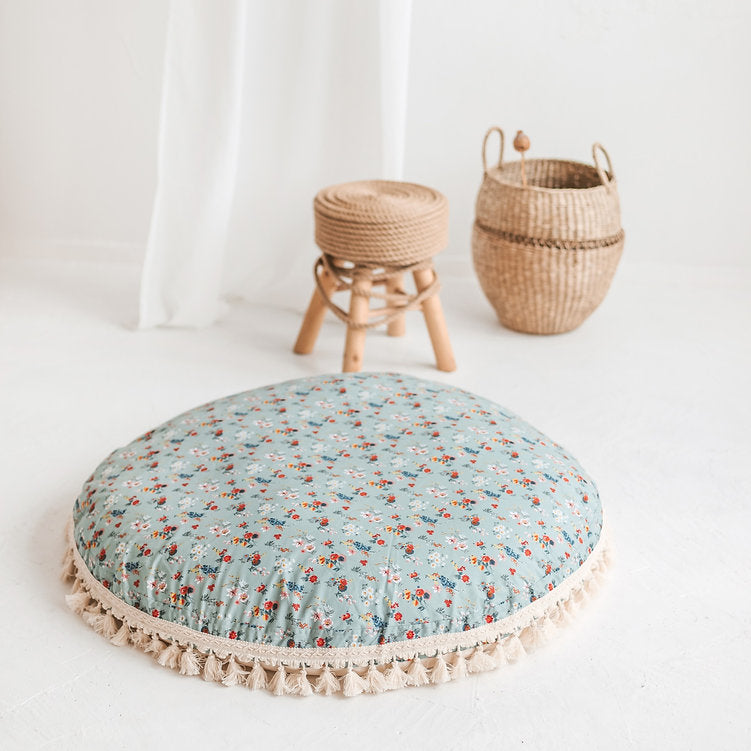MINICAMP Large Floor Pillow in Mint and Floral Pattern - Flossie & George