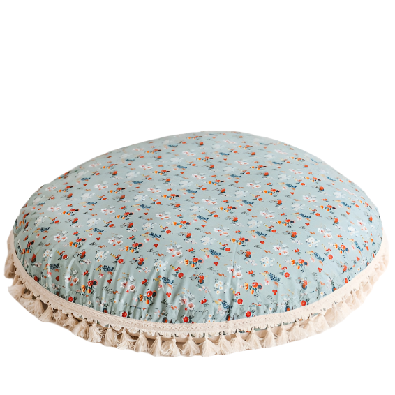 MINICAMP Large Floor Pillow in Mint and Floral Pattern - Flossie & George