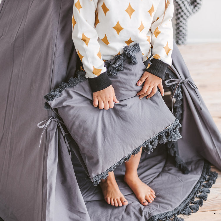 MINICAMP Grey Teepee for Kids with Tassel Decor - Flossie & George