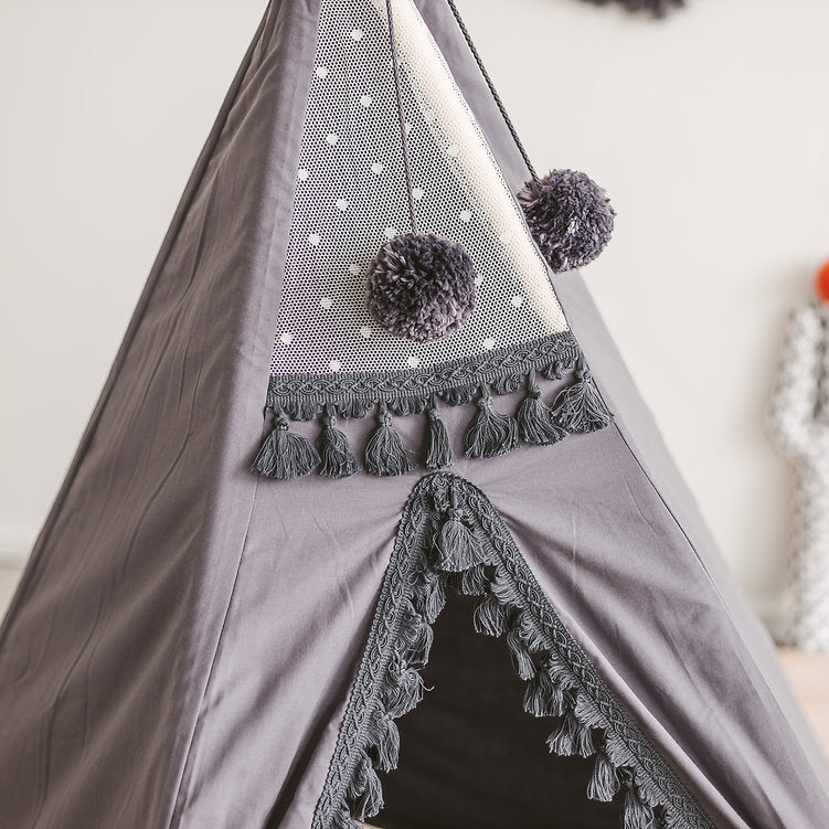 MINICAMP Grey Teepee for Kids with Tassel Decor - Flossie & George
