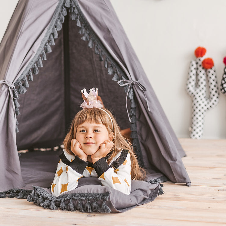 MINICAMP Grey Teepee for Kids with Tassel Decor - Flossie & George