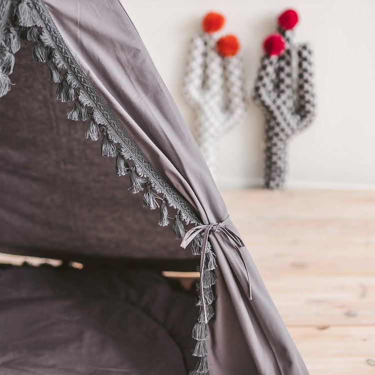 MINICAMP Grey Teepee for Kids with Tassel Decor - Flossie & George