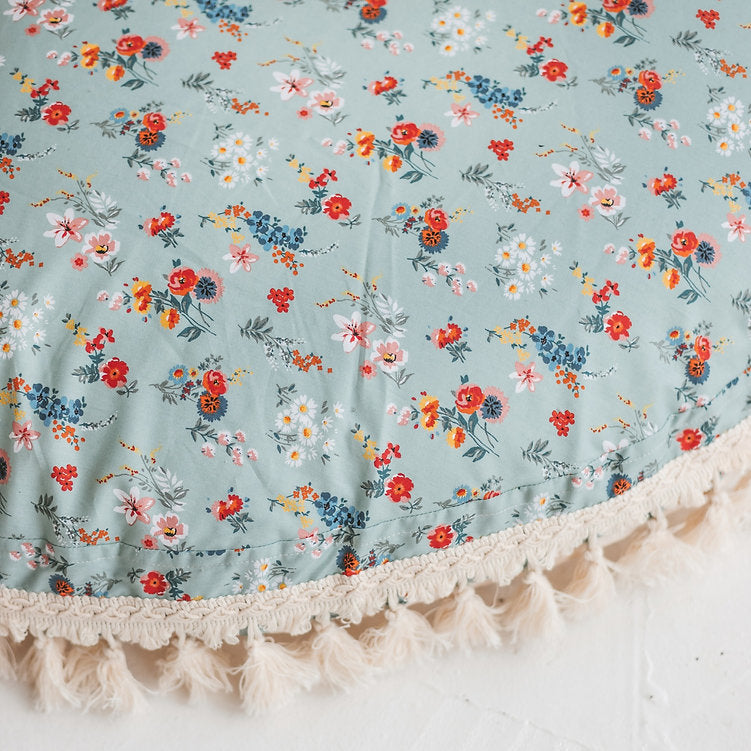 MINICAMP Large Floor Pillow in Mint and Floral Pattern - Flossie & George