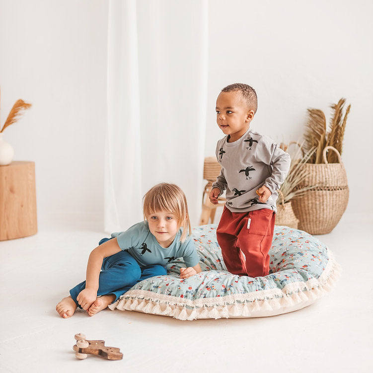 MINICAMP Large Floor Pillow in Mint and Floral Pattern - Flossie & George