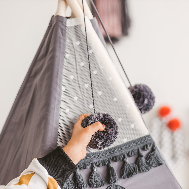 MINICAMP Grey Teepee for Kids with Tassel Decor - Flossie & George