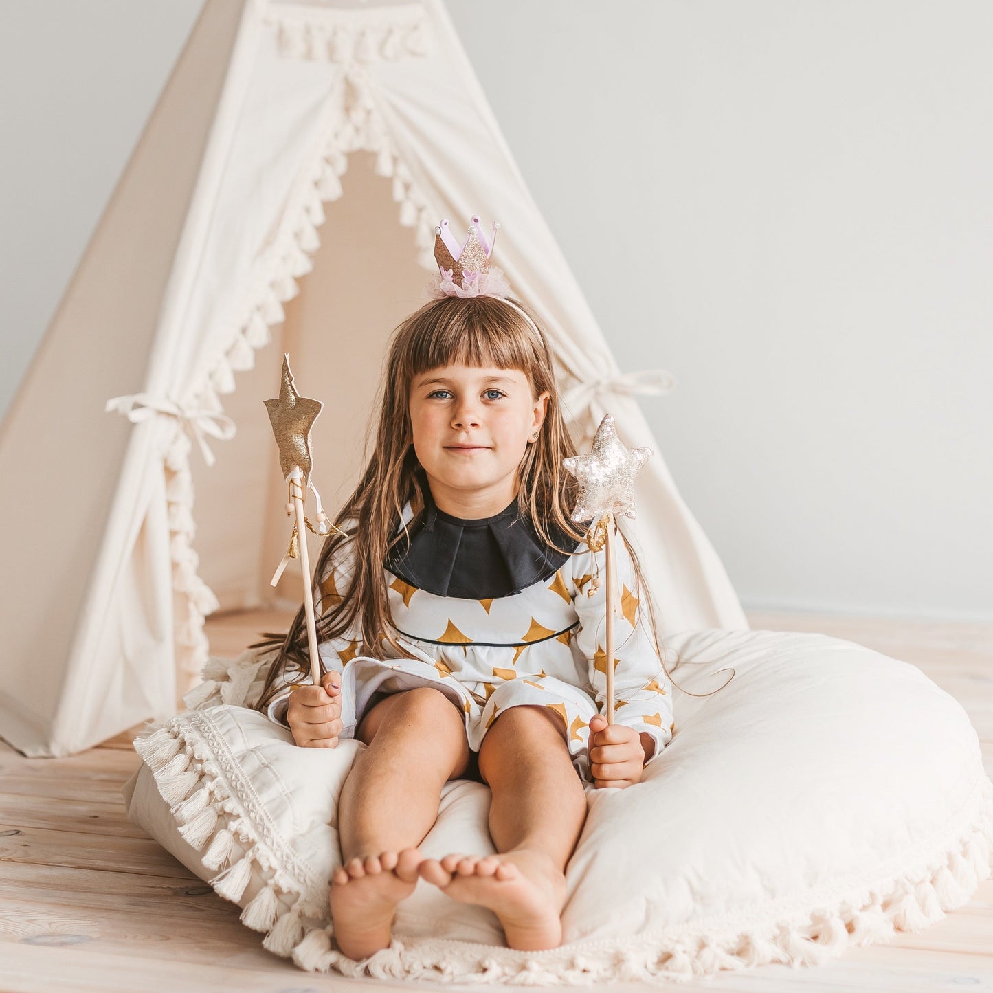 MINICAMP Large Floor Cushion with Tassels in Ecru - Flossie & George