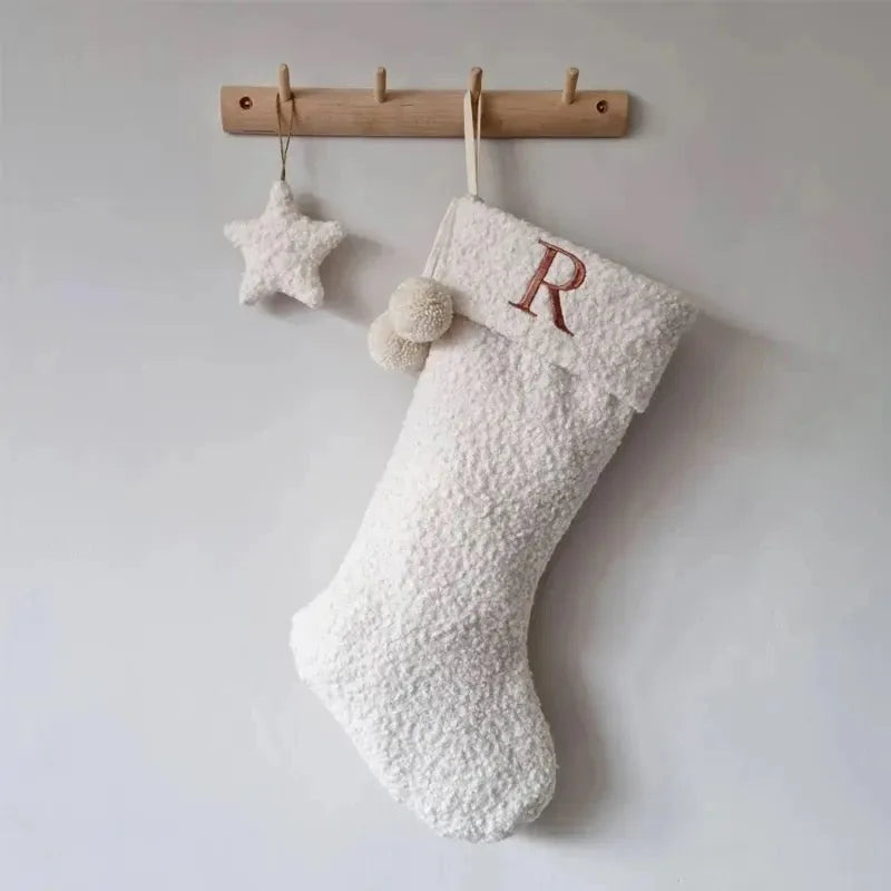 100% Wool Embroidered Boucle Christmas Stocking - Flossie & George