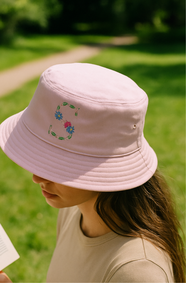 Embroidered Initial Kids Bucket Hat | Cotton Summer Sun Hat | 100% Cotton - Flossie & George