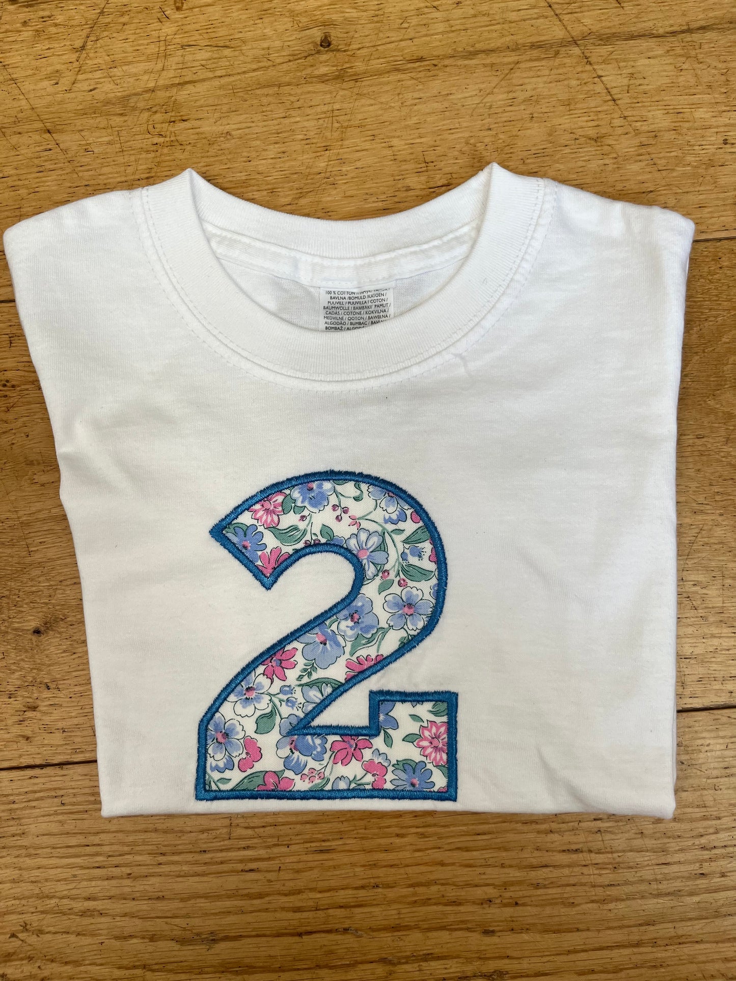 Blue Embroidered Floral Age 2 T-Shirt