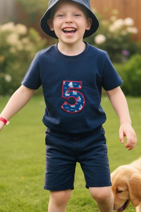 Personalised Boys’ Appliqué Embroidered Birthday T‑Shirt (0–13 Years)