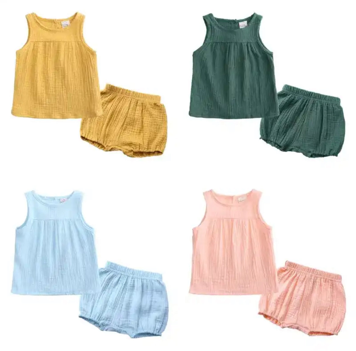 Girls’ Sleeveless Bloomer Set – 100% Cotton, Sizes 0 Months to 4 Years, Available in 4 Colours - Flossie & George