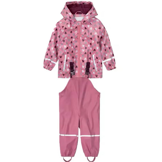 Kids Hooded Waterproof Puddle Suit Set | Pink Hearts