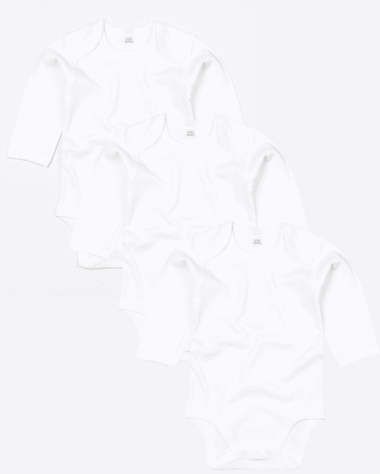 3 Pack White Long Sleeve Bodysuits - Flossie & George