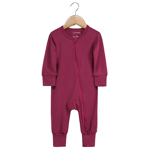 Burgundy Bamboo Super Soft 2-Way Zip Baby Sleepsuit - Flossie & George