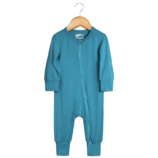 Teal Bamboo Super Soft 2-Way Zip Baby Sleepsuit - Flossie & George