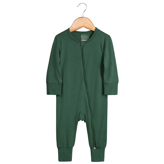 Dark Green Bamboo Super Soft 2-Way Zip Baby Sleepsuit - Flossie & George