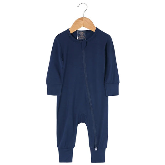 Navy Bamboo Super Soft 2-Way Zip Baby Sleepsuit - Flossie & George