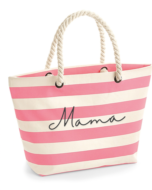 Mama Nautical Beach Bag - Striped Canvas Tote - Flossie & George