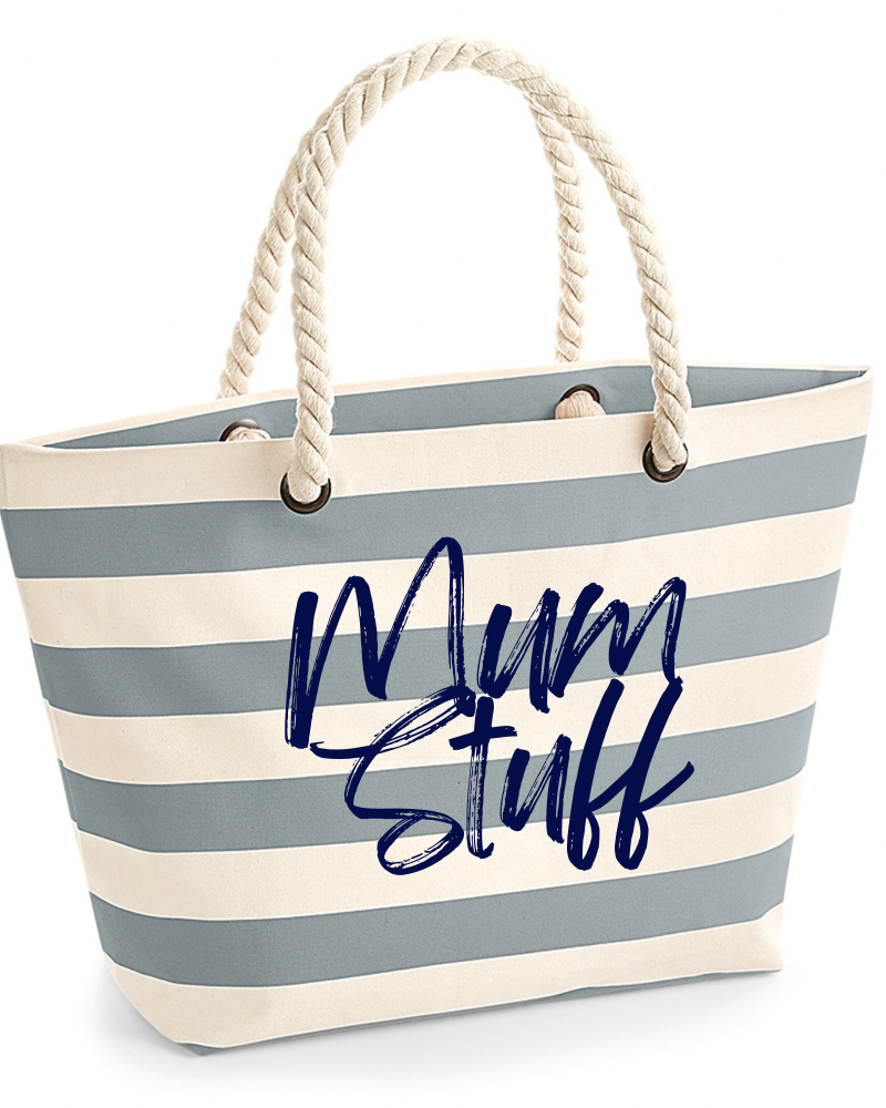 Mum Stuff Nautical Beach Bag - Striped Canvas Tote - Flossie & George