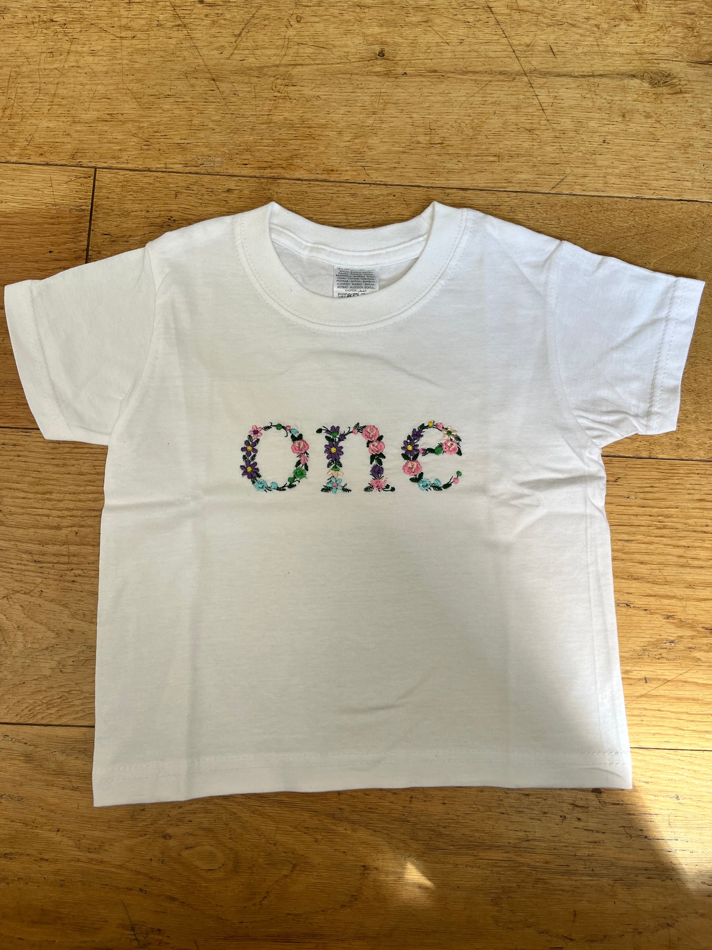 Floral Embroidered Word Age T-Shirt (Ages 1-8)