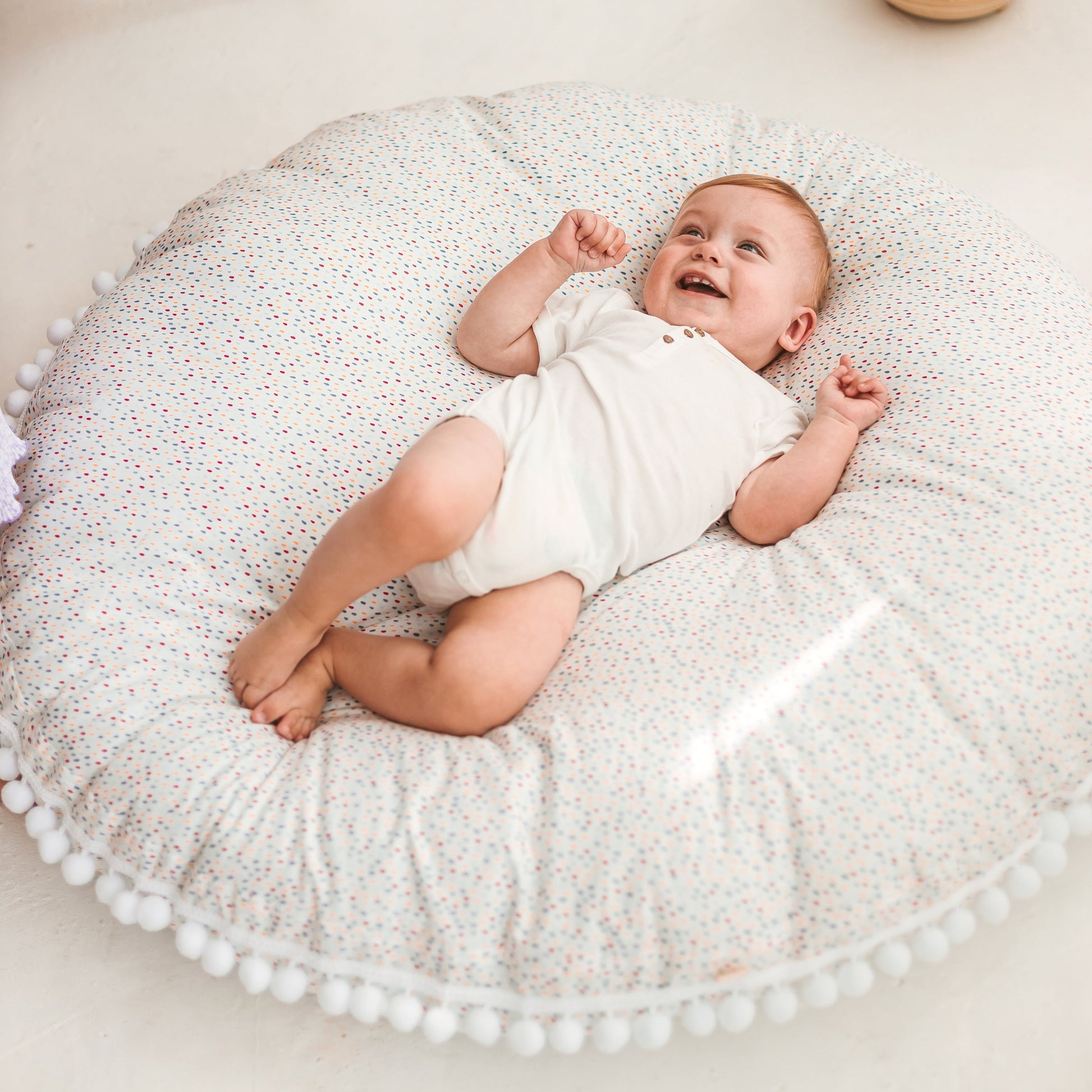 MINICAMP Big Floor Cushion with Pompoms in Colorful Drops - Flossie & George