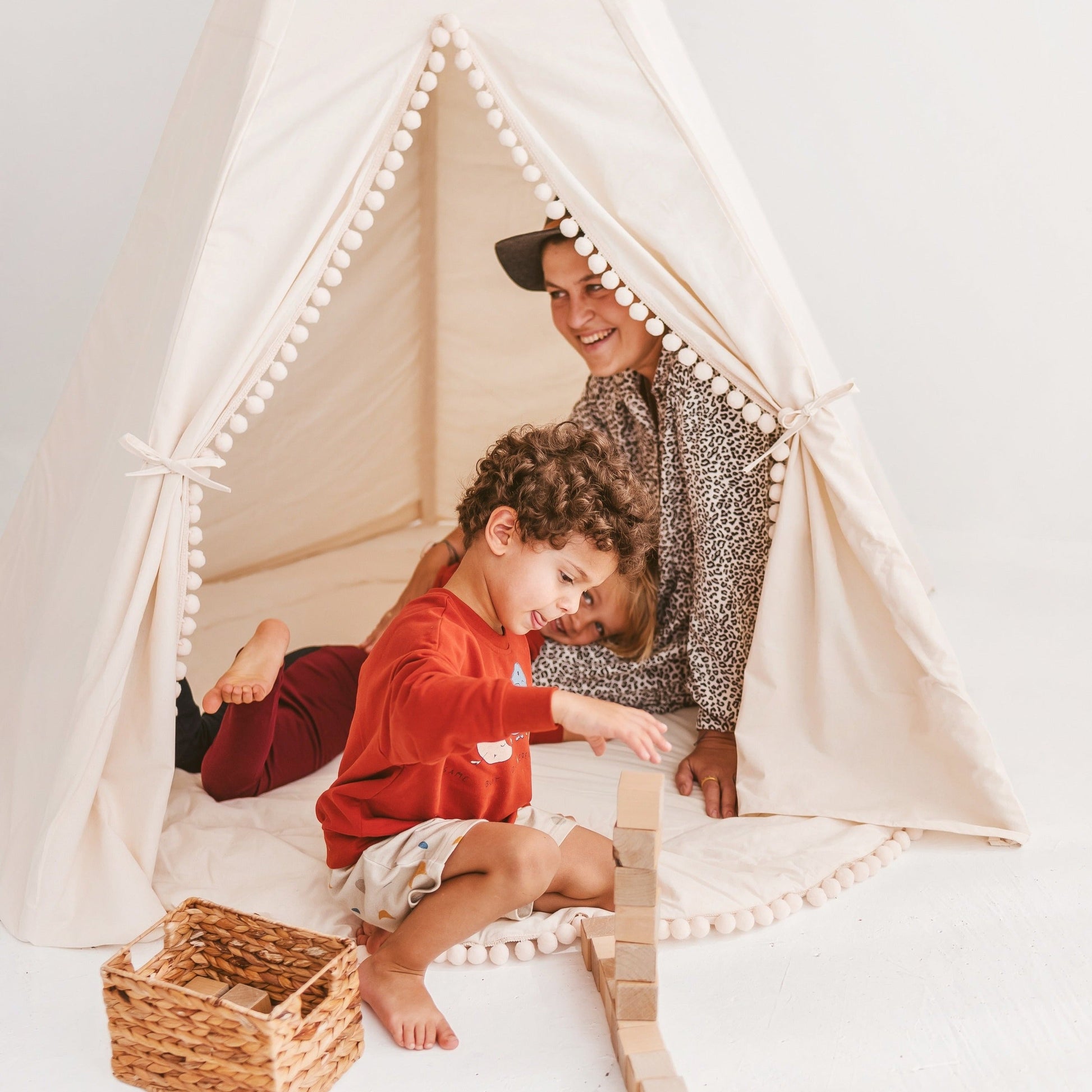 MINICAMP Extra Large Kids Teepee Tent with Pom Pom Decor - Flossie & George