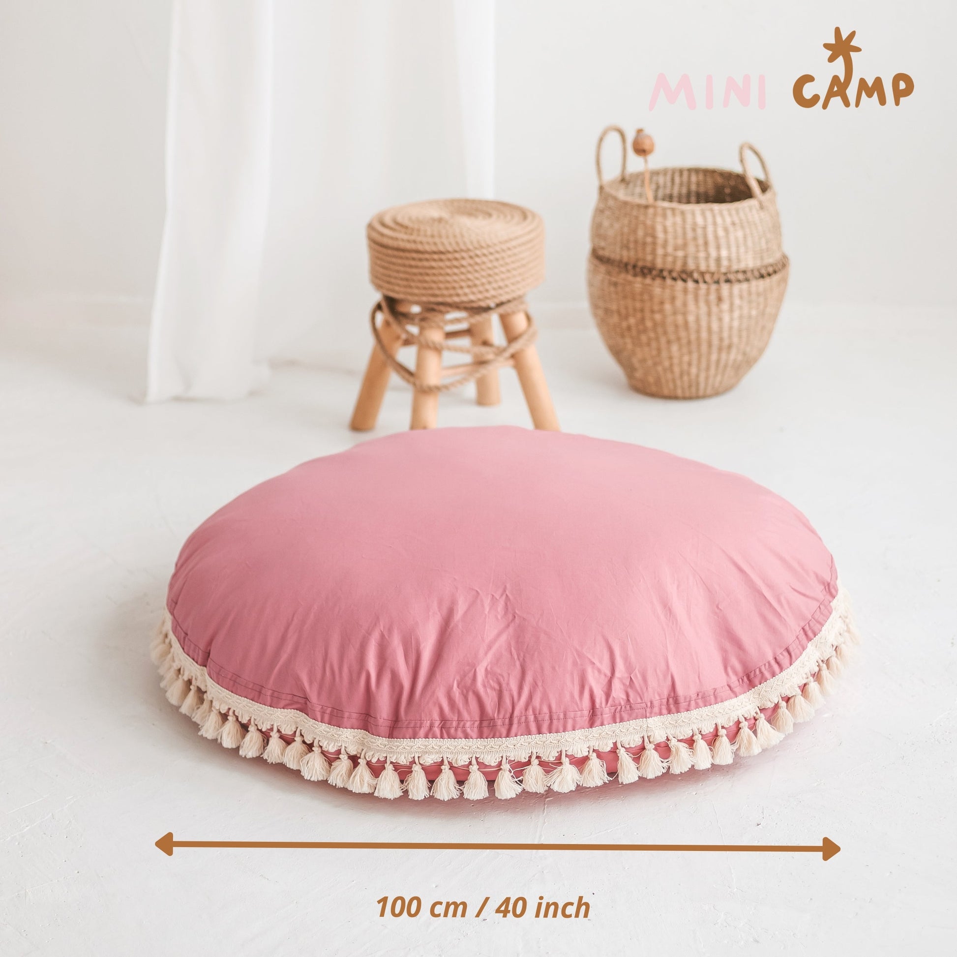 MINICAMP Large Floor Cushion with Tassels in Rose - Flossie & George